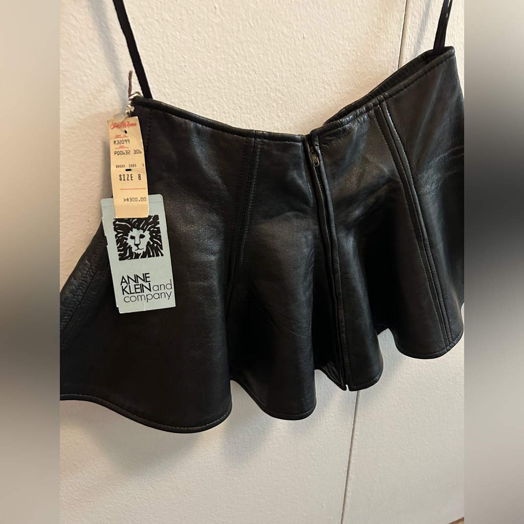 Black Leather Peblum. Vintage Anne Klein, Size 8. Never Worn.